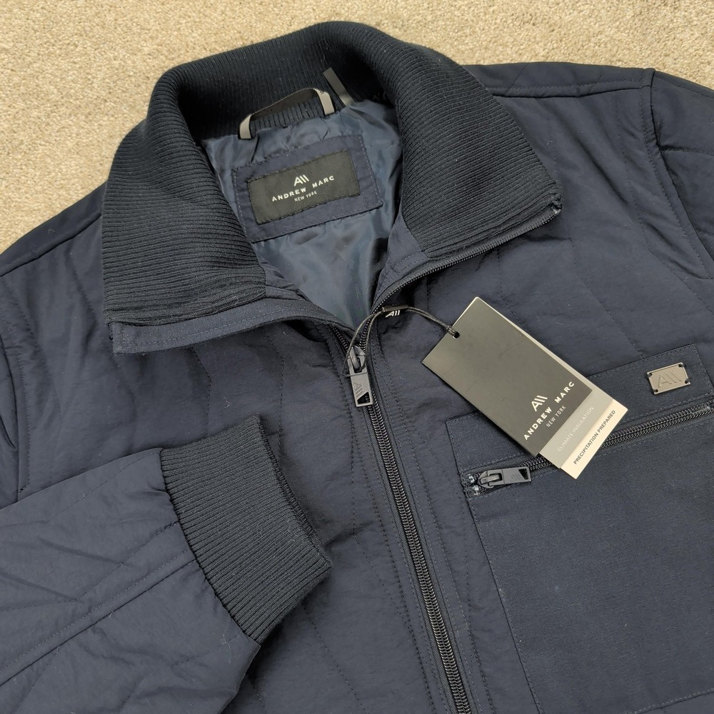 Andrew Marc Jacket Mens Medium Blue Quilted Water Resistant Floyd MM2AQ792